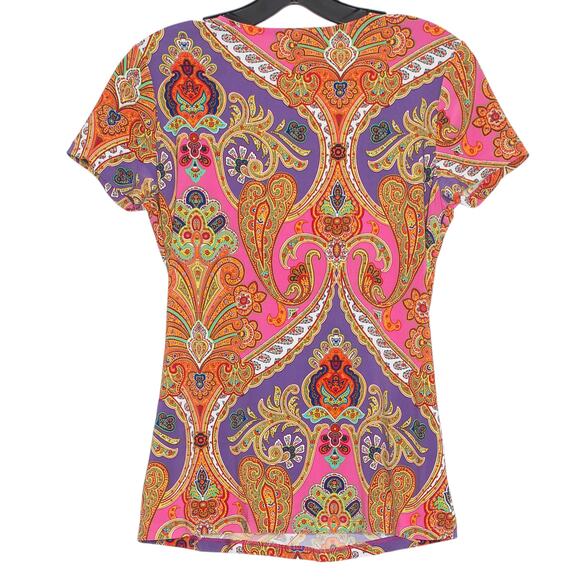 Lauren Ralph Lauren Top Abstract Paisley Hippie Boho Festival Psychedelic Small - Picture 4 of 4